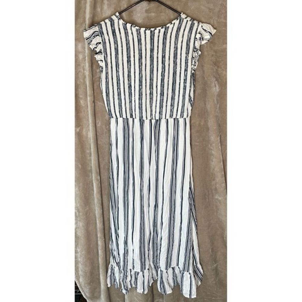 Böhme Striped Midi Dress Ruffle Hem Sleeveless Casual Summer Size S Blue White - Picture 2 of 10